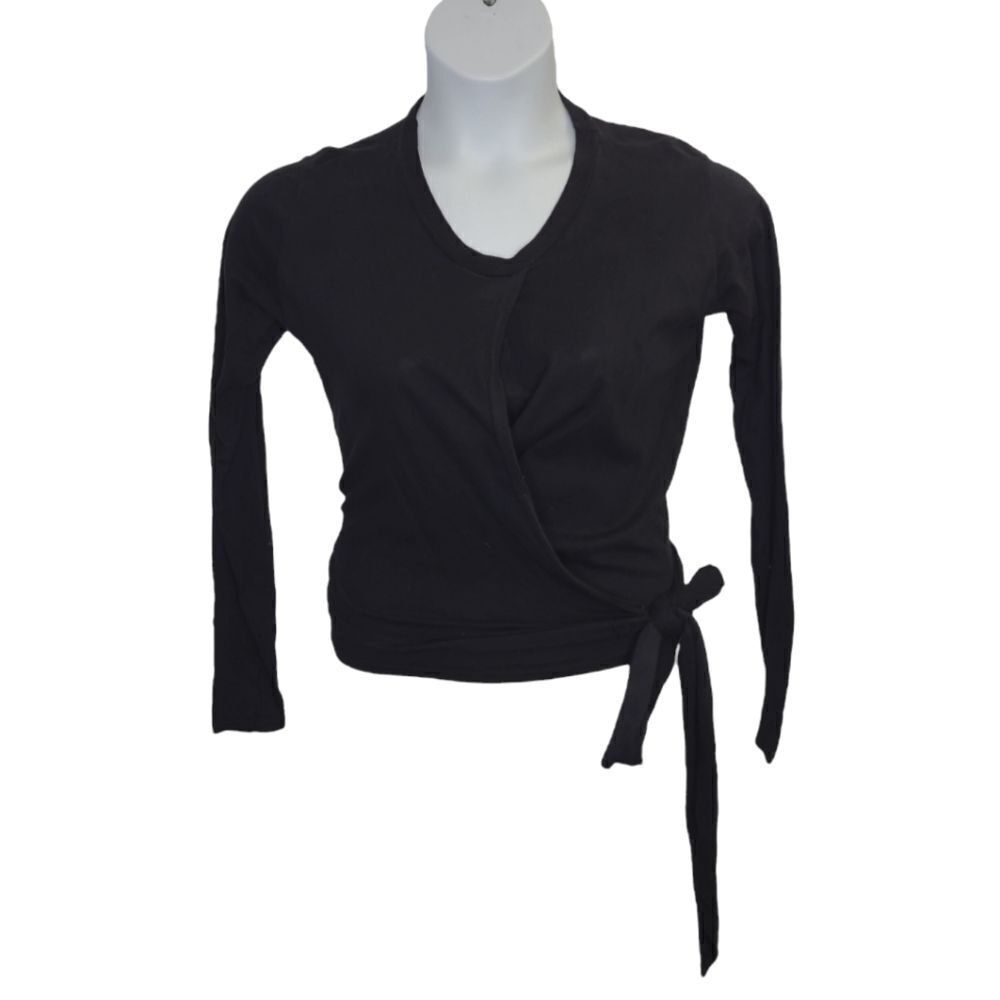 VINTAGE 70s black long sleeve goth balletcore‎ wrap top S